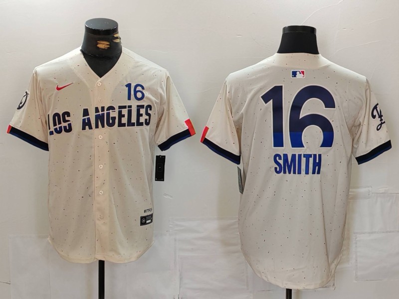 Men's Los Angeles Dodgers #16 Will Smith Cream 2024 City Connect Limited Stitched Baseball Jersey